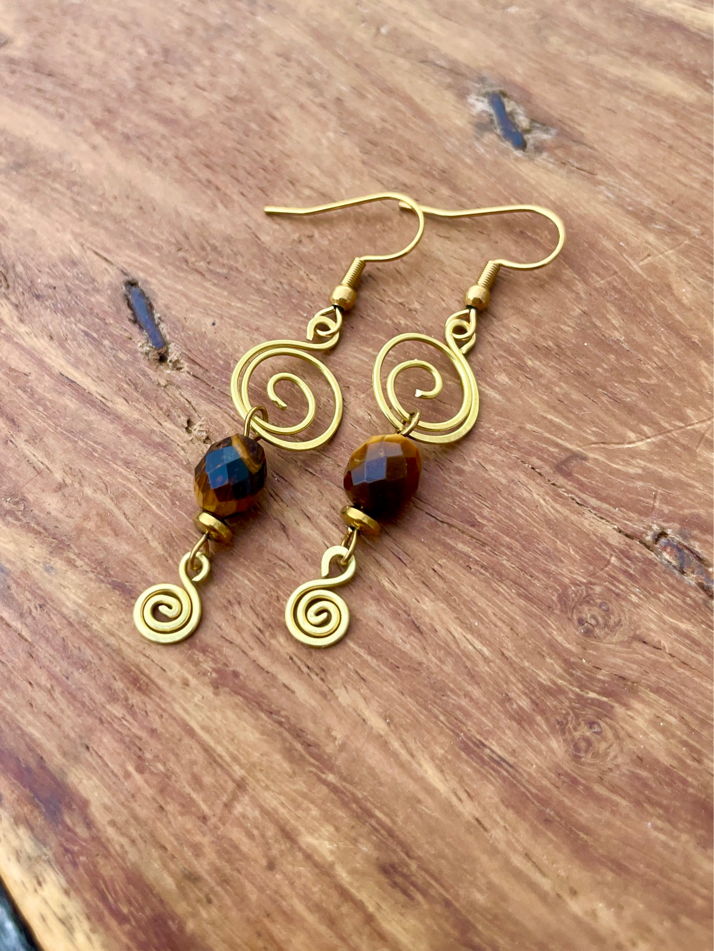Spiral Ohrringe Tigerauge gold