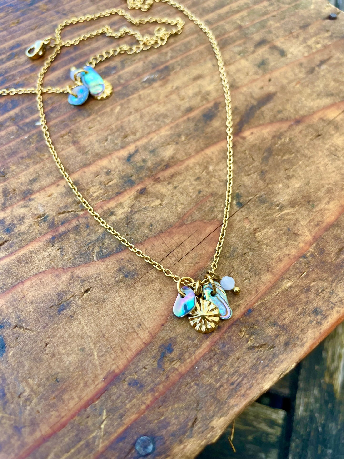 Muschel Kette gold Mondstein