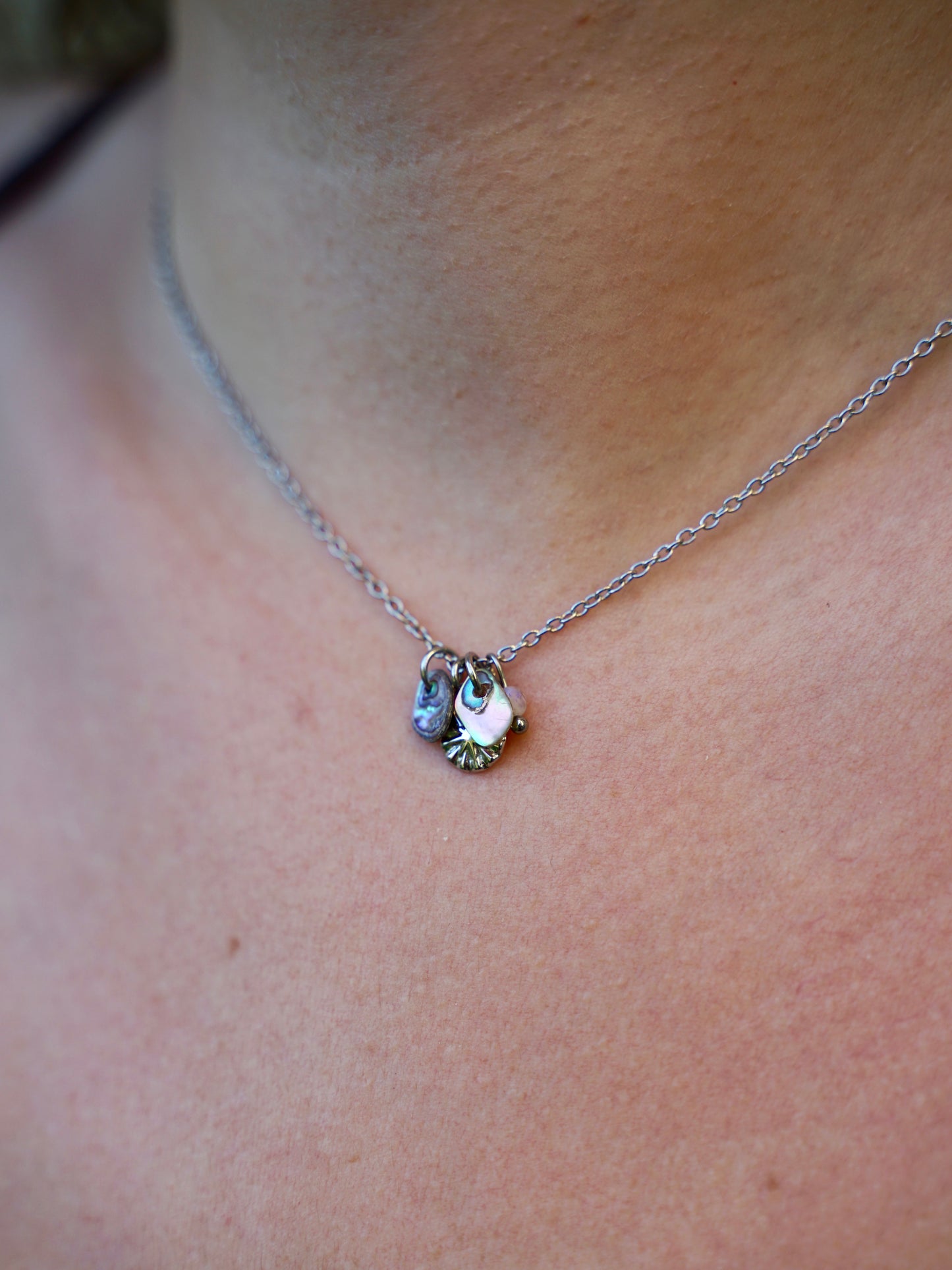 Muschel Kette Mondstein silber