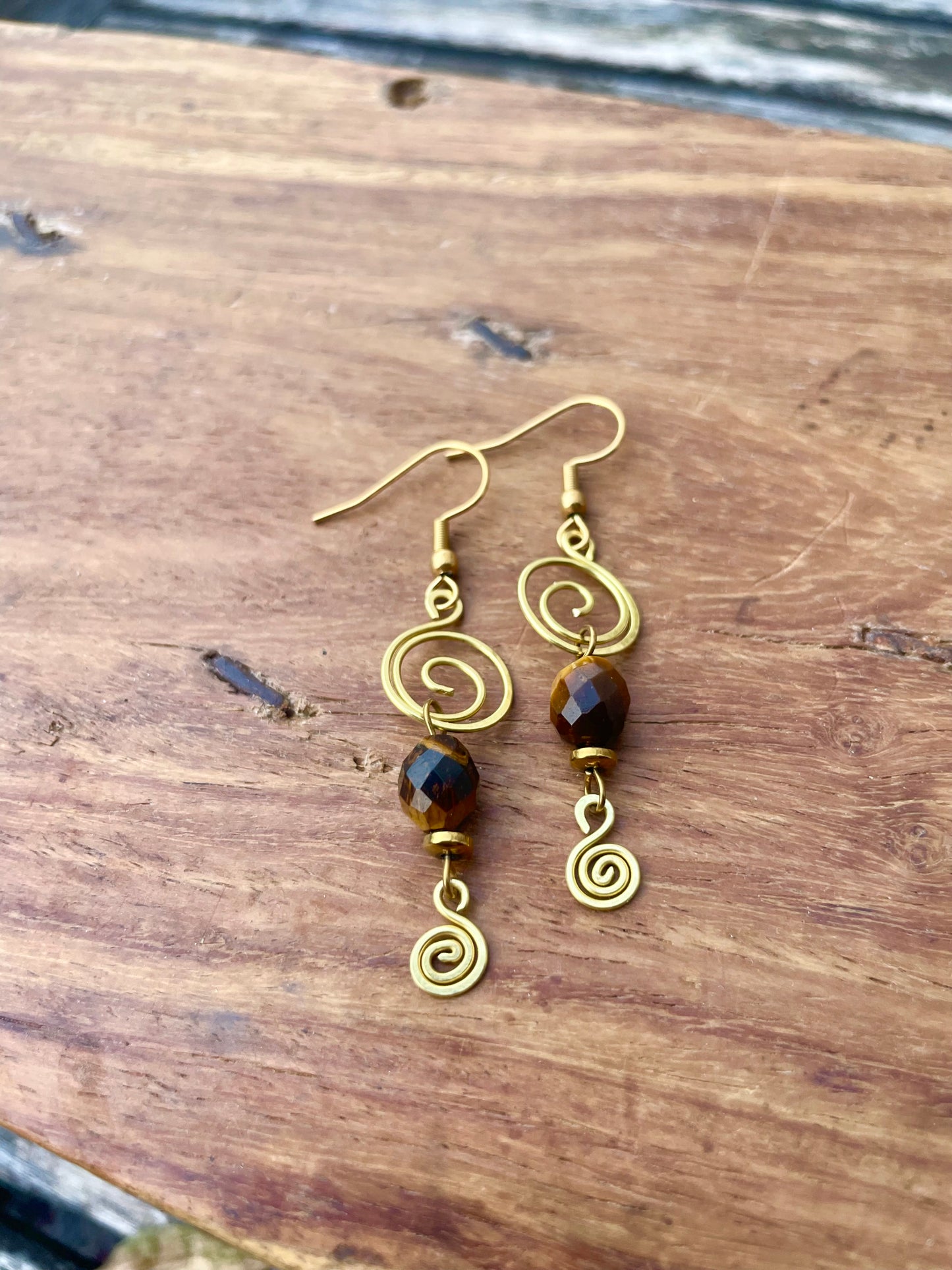 Spiral Ohrringe Tigerauge gold