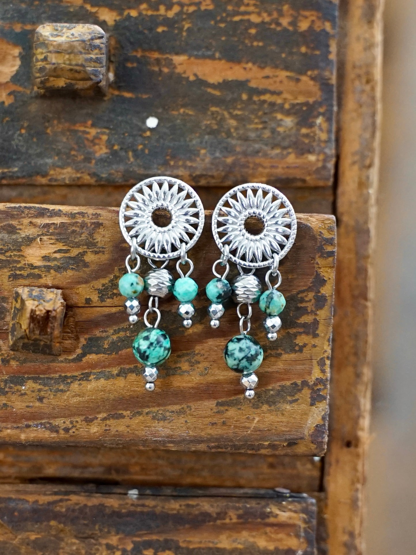 Mandala Ohrringe Türkis silber