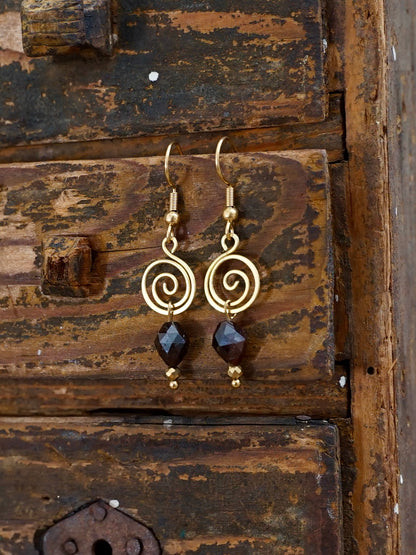 Spiral Ohrringe Granat gold