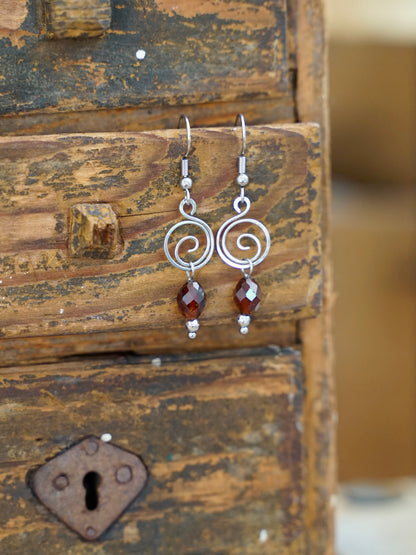 Spiral Garnet Earrings silver