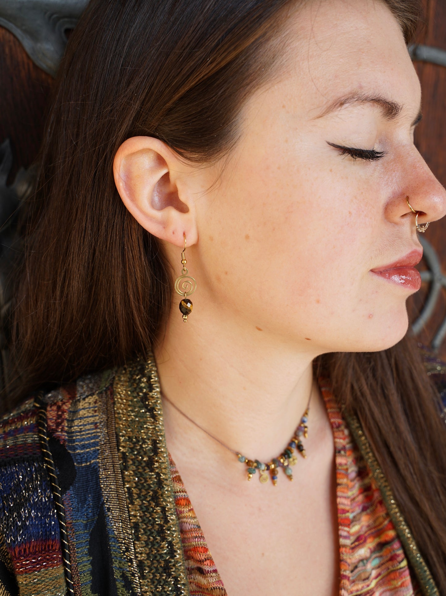 Spiral Ohrringe Tigerauge gold