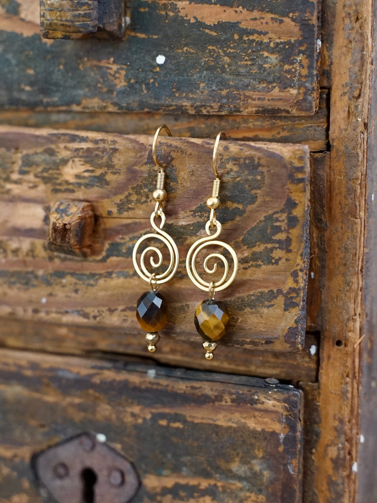 Spiral Ohrringe Tigerauge gold