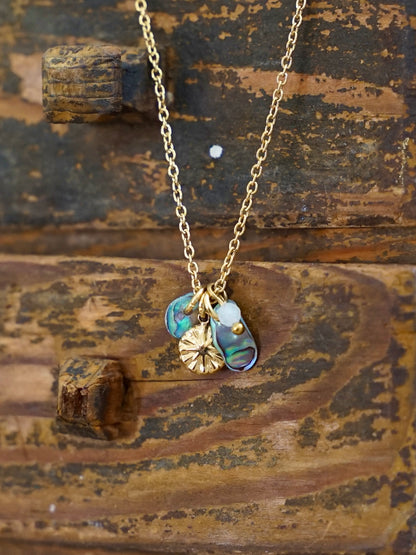 Muschel Kette gold Mondstein