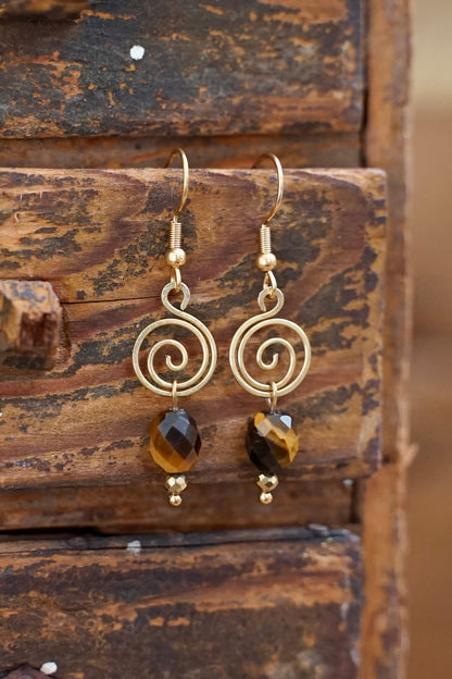 Spiral Ohrringe Tigerauge gold