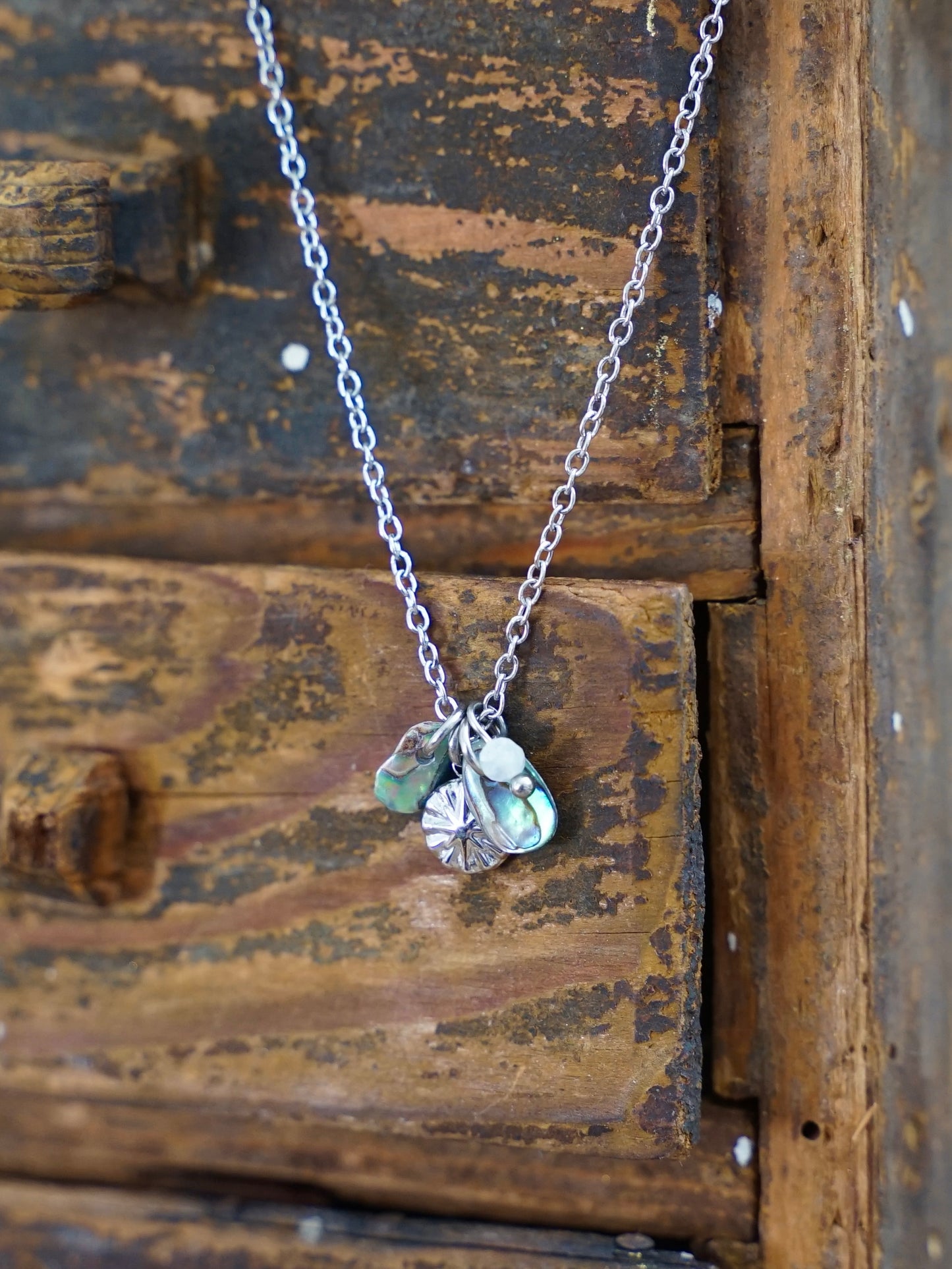 Muschel Kette Mondstein silber