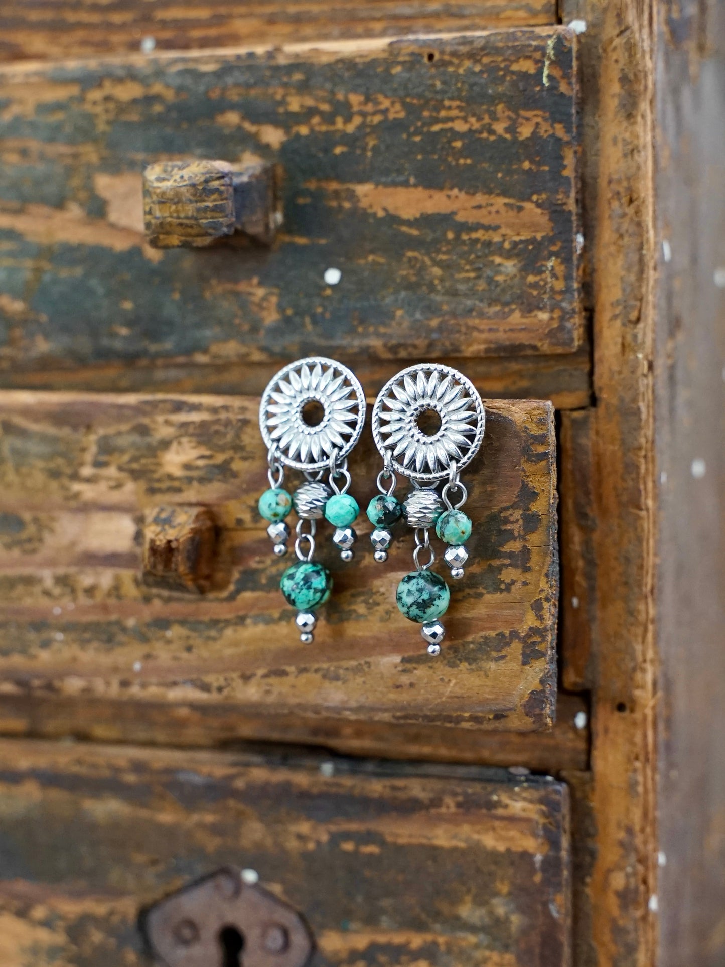 Mandala Ohrringe Türkis silber