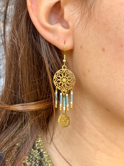 Boucles d'oreilles attrape-rêves bleu 