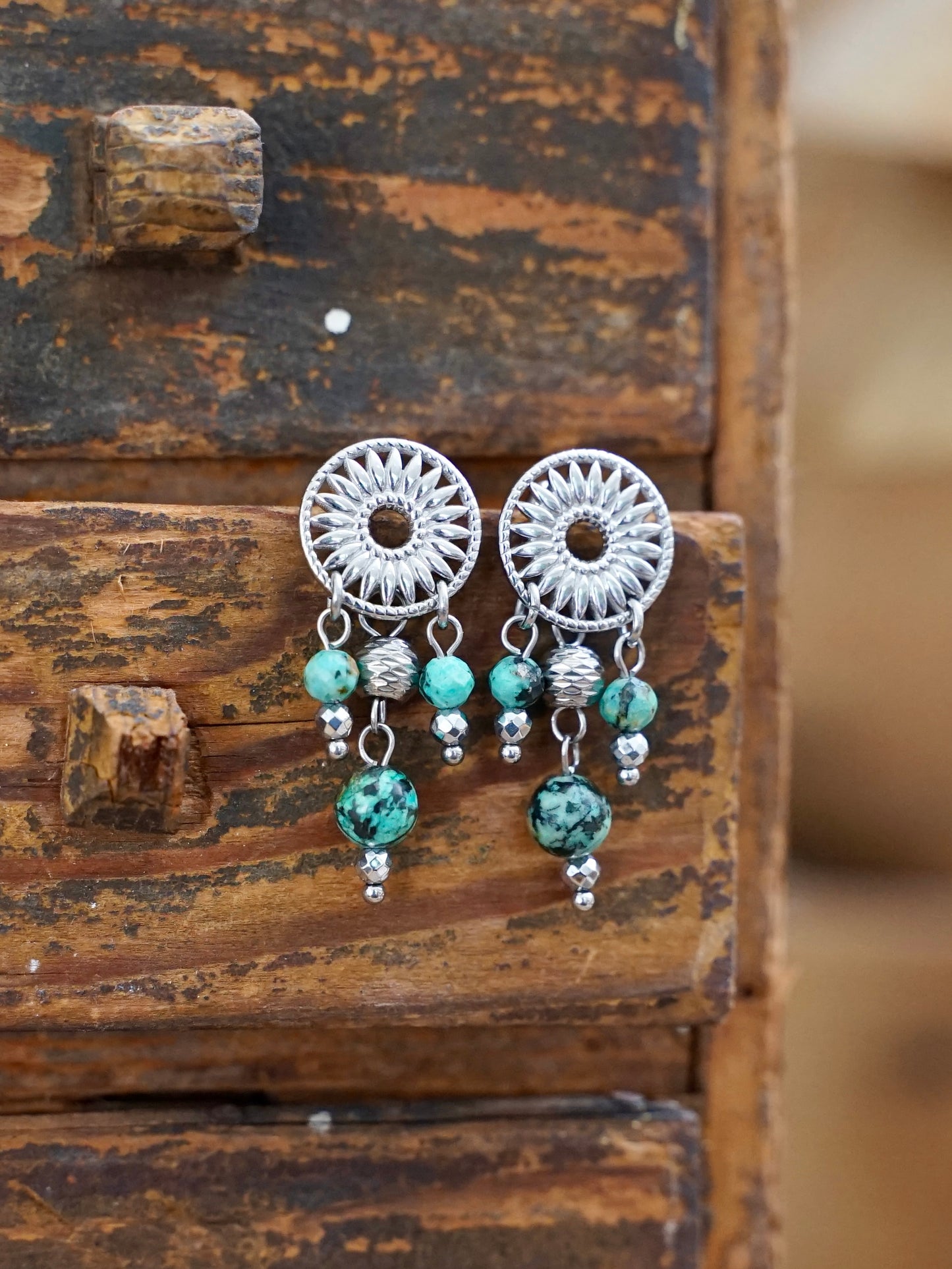 Mandala Ohrringe Türkis silber